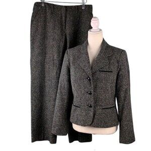 George 2 Piece Straight Leg Suit Size 10 Black Multicolored Lined Career Wear